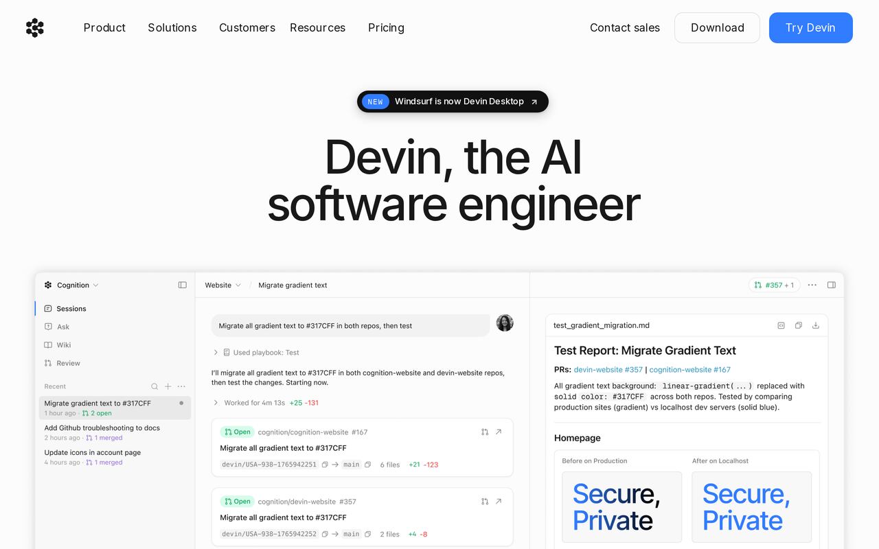 Devin homepage