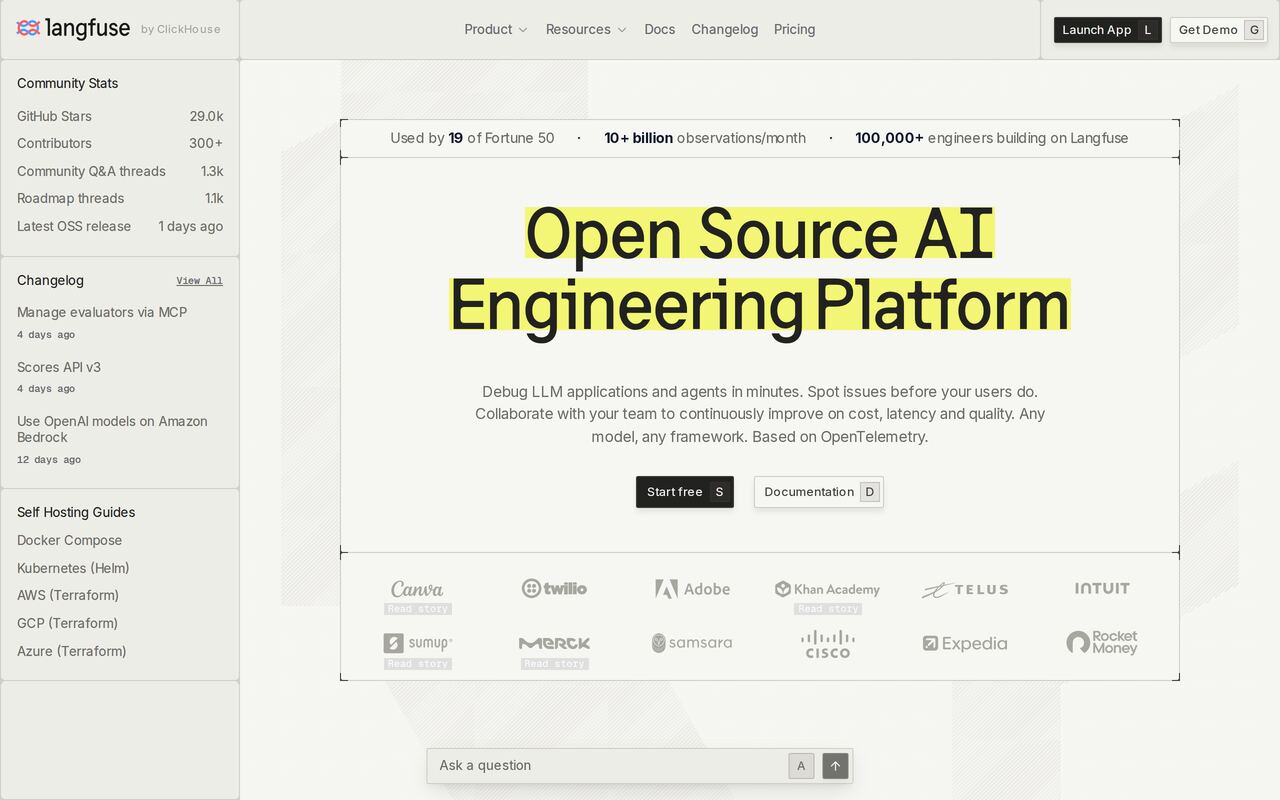 Langfuse homepage
