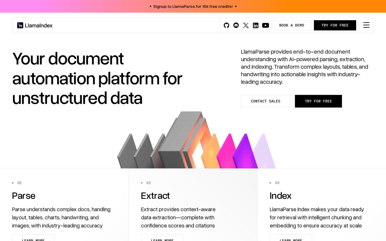 LlamaCloud homepage