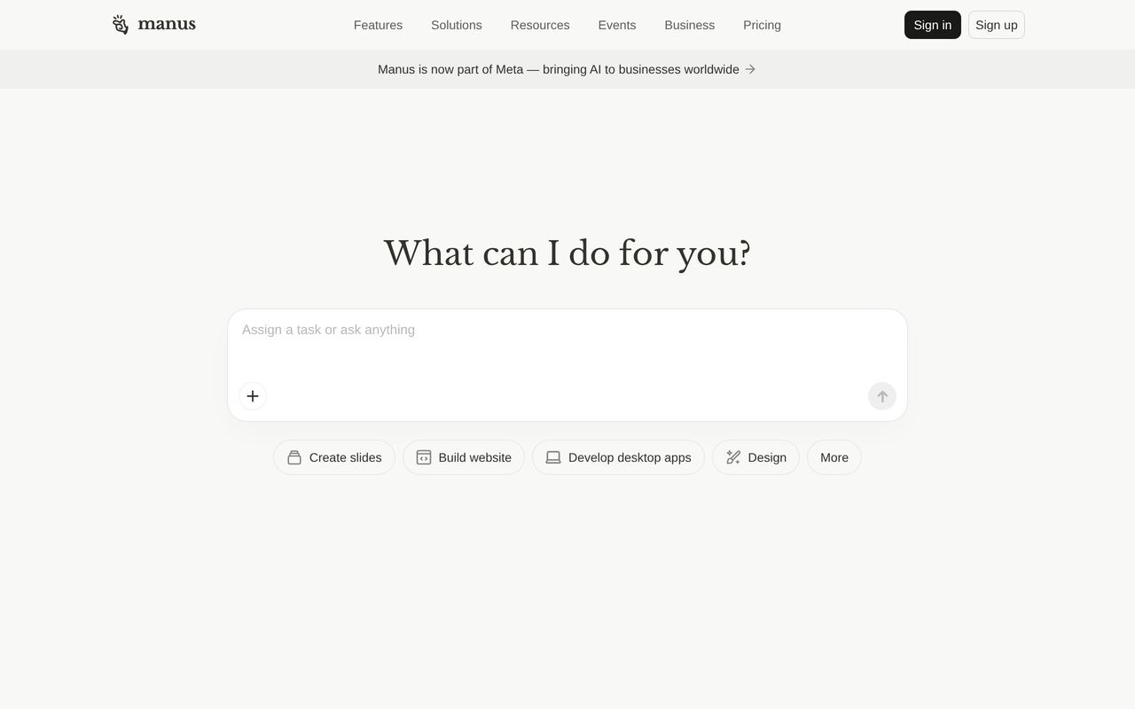 Manus homepage